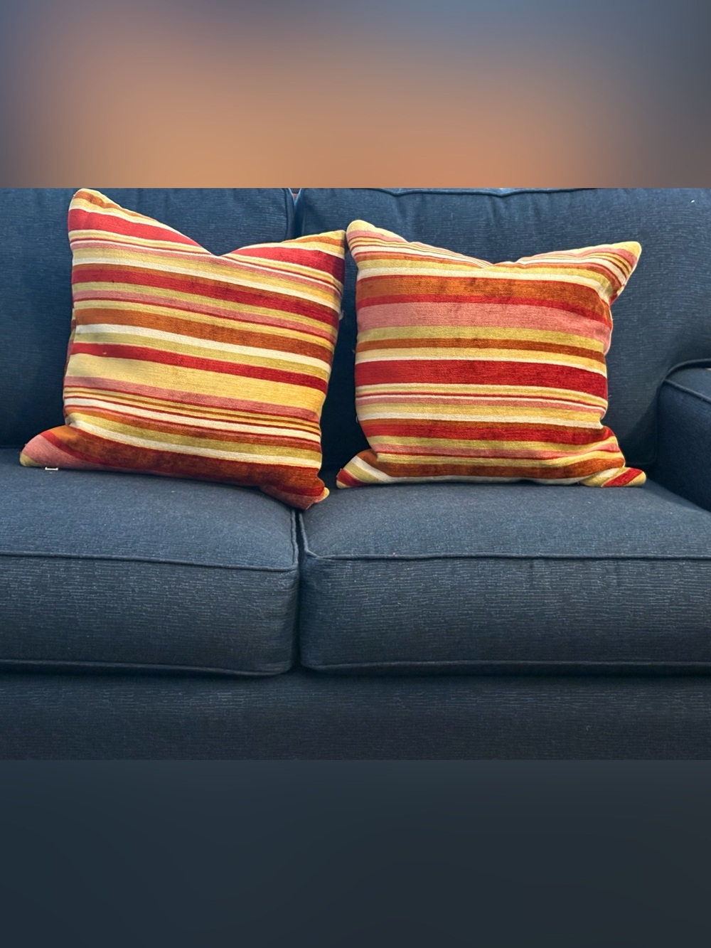 Set of 2 Striped Accent Throw Pillows in Red, Pink, Tan, Cream & Gold